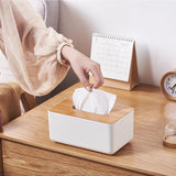 Wooden Lid Tissue Storage Box Dispenser for Napkins Desk Paper Holder Organiser - Pink