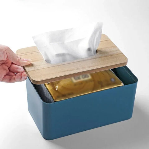 Wooden Lid Tissue Storage Box Dispenser for Napkins Desk Paper Holder Organiser - Pink