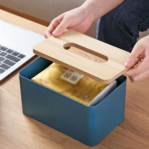 Wooden Lid Tissue Storage Box Dispenser for Napkins Desk Paper Holder Organiser - Pink