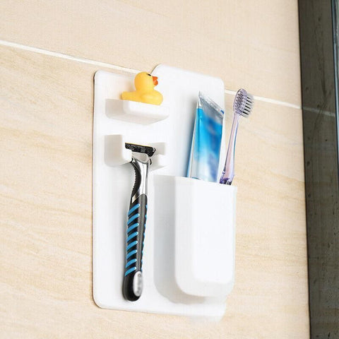 Silicone Shower Toothbrush Holder Bathroom Storage Rack for Razor and Toothpaste - Black