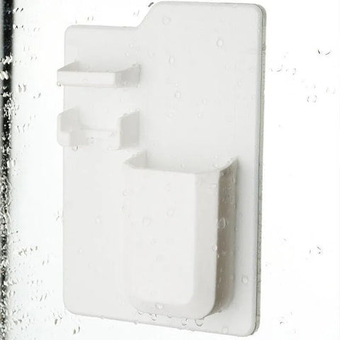 Silicone Shower Toothbrush Holder Bathroom Storage Rack for Razor and Toothpaste - Black
