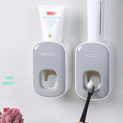 Ecoco Wall Mount Auto Ands Free Toothpaste Dispenser Automatic Toothpaste Squeez - Grey