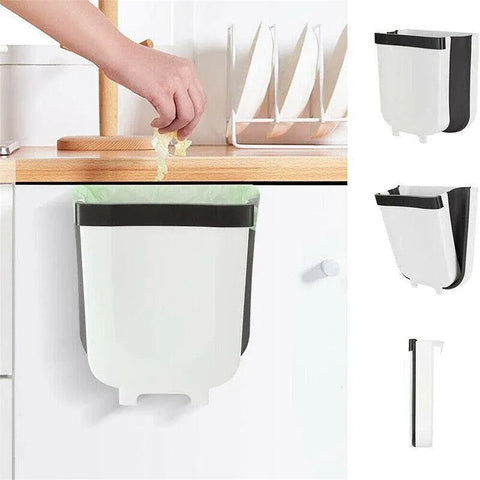 9L Hanging  Bin Wall Mounted Folding Waste Bin Kitchen Dining Cabinet Trash Can - Khaki