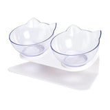 Double Cat Dog Bowl Elevated Pet Feeder Stand Raised Food Water Feeding Dish - Transparency+Transparency