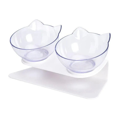 Double Cat Dog Bowl Elevated Pet Feeder Stand Raised Food Water Feeding Dish - Transparency+Transparency