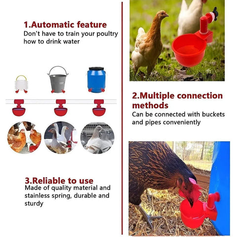 6x Automatic Chicken Water Cup Waterer Poultry Drinking Bowl Feeder Drinker Tool
