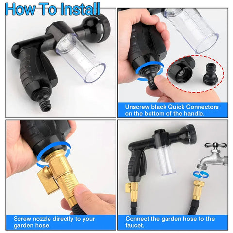 Washing Nozzle Plant Pet Hose 8-Mode Garden Car Water Foam Sprayer Soap Dispenser - Yellow