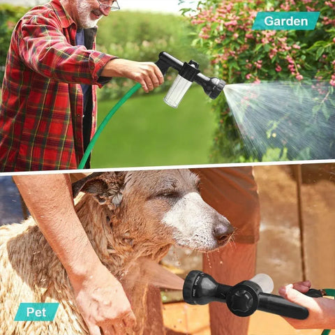 Washing Nozzle Plant Pet Hose 8-Mode Garden Car Water Foam Sprayer Soap Dispenser - Yellow