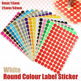 8/13/25/50mm Colour Sticker Dots Adhesive Round Labels Circular Scrapbooking White - 25mm 40 Dots - 1 Sheet