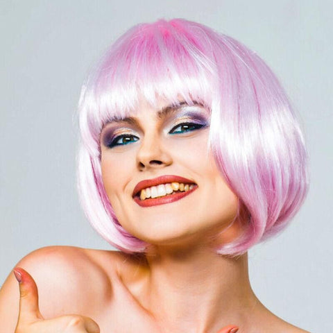 Short Bob Wig with Bangs for Women Synthetic Cosplay Party Hair in 14 Colours - Red