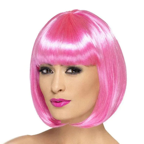 Short Bob Wig with Bangs for Women Synthetic Cosplay Party Hair in 14 Colours - Red