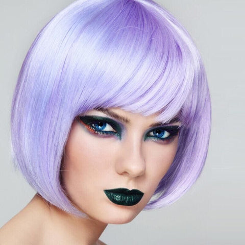 Short Bob Wig with Bangs for Women Synthetic Cosplay Party Hair in 14 Colours - Red
