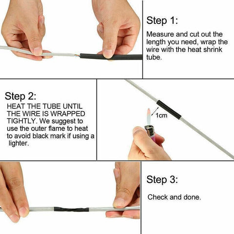 Grade Marine Heat Shrink Tubing 3:1 Wire Sleeve Glue Inside Fast Wrap Insulation Black - 6.4mm*1M