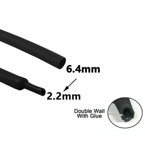 Grade Marine Heat Shrink Tubing 3:1 Wire Sleeve Glue Inside Fast Wrap Insulation Black - 6.4mm*1M