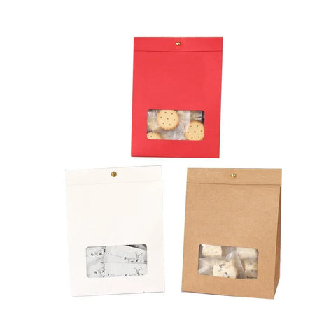 10PCS Snowflake Kraft Paper Candy Bag with Window Biscuit Self Standing Food Bag - White
