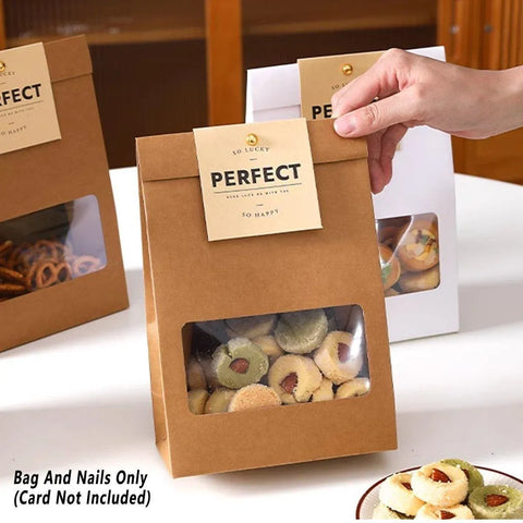 10PCS Snowflake Kraft Paper Candy Bag with Window Biscuit Self Standing Food Bag - White
