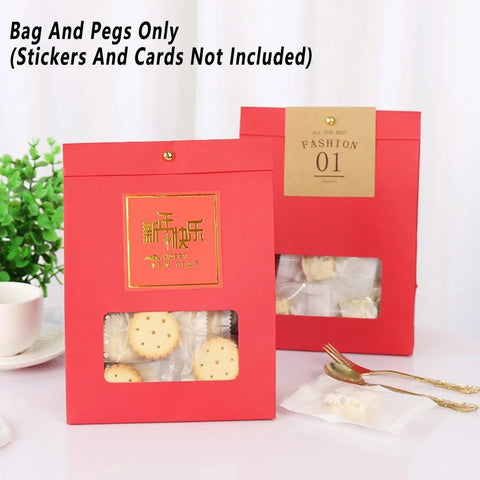 10PCS Snowflake Kraft Paper Candy Bag with Window Biscuit Self Standing Food Bag - White
