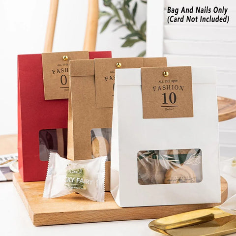 10PCS Snowflake Kraft Paper Candy Bag with Window Biscuit Self Standing Food Bag - White