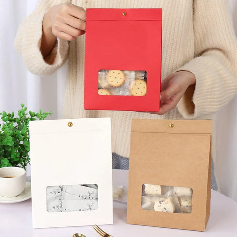10PCS Snowflake Kraft Paper Candy Bag with Window Biscuit Self Standing Food Bag - White