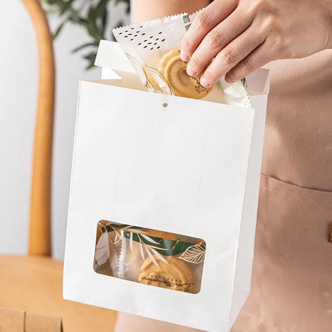 10PCS Snowflake Kraft Paper Candy Bag with Window Biscuit Self Standing Food Bag - White