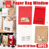 10PCS Snowflake Kraft Paper Candy Bag with Window Biscuit Self Standing Food Bag - White