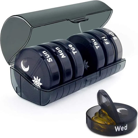 7 Day Weekly Case Dispenser Medicine Tablet Organizer Storage Container Pill Box - Black