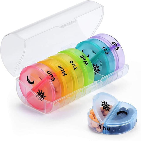 7 Day Weekly Case Dispenser Medicine Tablet Organizer Storage Container Pill Box - Black