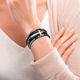 Men Cross Bracelet Multi-Layer Leather Wristband Stainless Steel Stylish Gift - Silver