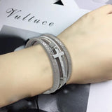Men Cross Bracelet Multi-Layer Leather Wristband Stainless Steel Stylish Gift - Silver