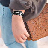 Men Cross Bracelet Multi-Layer Leather Wristband Stainless Steel Stylish Gift - Silver