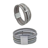 Men Cross Bracelet Multi-Layer Leather Wristband Stainless Steel Stylish Gift - Silver