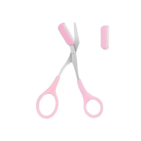 Eyebrow Trimmer Grooming Scissors Eyelash Thinning Shears Comb Brow Shaping Tool - Pink