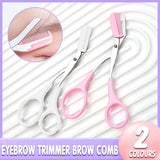 Eyebrow Trimmer Grooming Scissors Eyelash Thinning Shears Comb Brow Shaping Tool - Pink