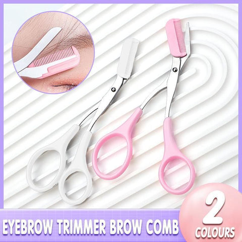 Eyebrow Trimmer Grooming Scissors Eyelash Thinning Shears Comb Brow Shaping Tool - Pink