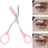 Eyebrow Trimmer Grooming Scissors Eyelash Thinning Shears Comb Brow Shaping Tool - Pink