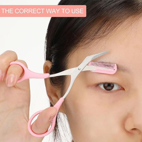 Eyebrow Trimmer Grooming Scissors Eyelash Thinning Shears Comb Brow Shaping Tool - Pink