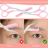 Eyebrow Trimmer Grooming Scissors Eyelash Thinning Shears Comb Brow Shaping Tool - Pink