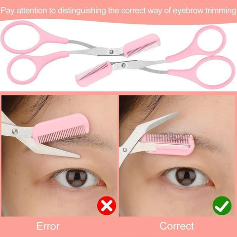 Eyebrow Trimmer Grooming Scissors Eyelash Thinning Shears Comb Brow Shaping Tool - Pink