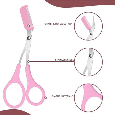 Eyebrow Trimmer Grooming Scissors Eyelash Thinning Shears Comb Brow Shaping Tool - Pink