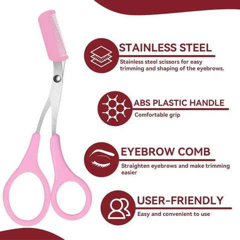 Eyebrow Trimmer Grooming Scissors Eyelash Thinning Shears Comb Brow Shaping Tool - Pink