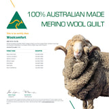 Woolcomfort Aus Made Merino Wool Quilt 700GSM 140x210cm Single Size