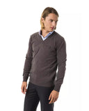 Embroidered V-neck Sweater in Extrafine Merino Wool XL Men