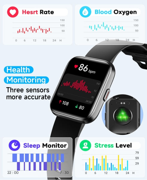 Smart Watch  44mm  Bluetooth call Screen True Multidial Blood Oxygen Game Sports Mode Pro FOR IOS and Android Black with 2 straps