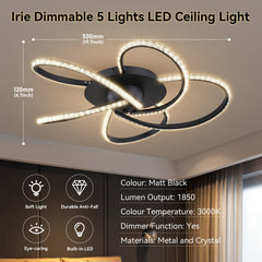 Irie Dimmable 5 Lights LED Ceiling Light - Black