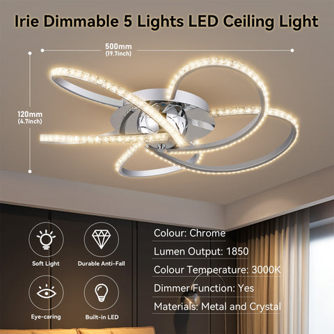 Irie Dimmable 5 Lights LED Ceiling Light - Chrome