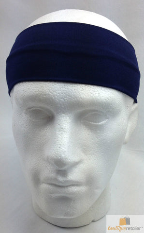 PLAIN HEADBAND Elastic Stretch Sports Yoga Hair Band Unisex 8cm Wide - Navy Blue