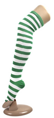 OVER THE KNEE SOCKS Plain Striped High Thigh Ladies Long Womens Stripey Stocking - Dark Green/White