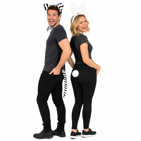 2pc Set Animal Headband w Bow Tail Rabbit + Zebra Ears Costume Halloween Party