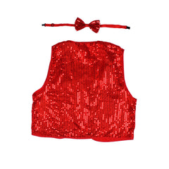 Kids Sequin Vest Bow Tie Set Costume 80s Party Dress Up Waistcoat - Red