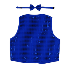 Kids Sequin Vest Bow Tie Set Costume 80s Party Dress Up Waistcoat - Blue